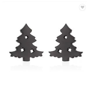 Black Christmas Tree Tiny Mini Stud Earrings